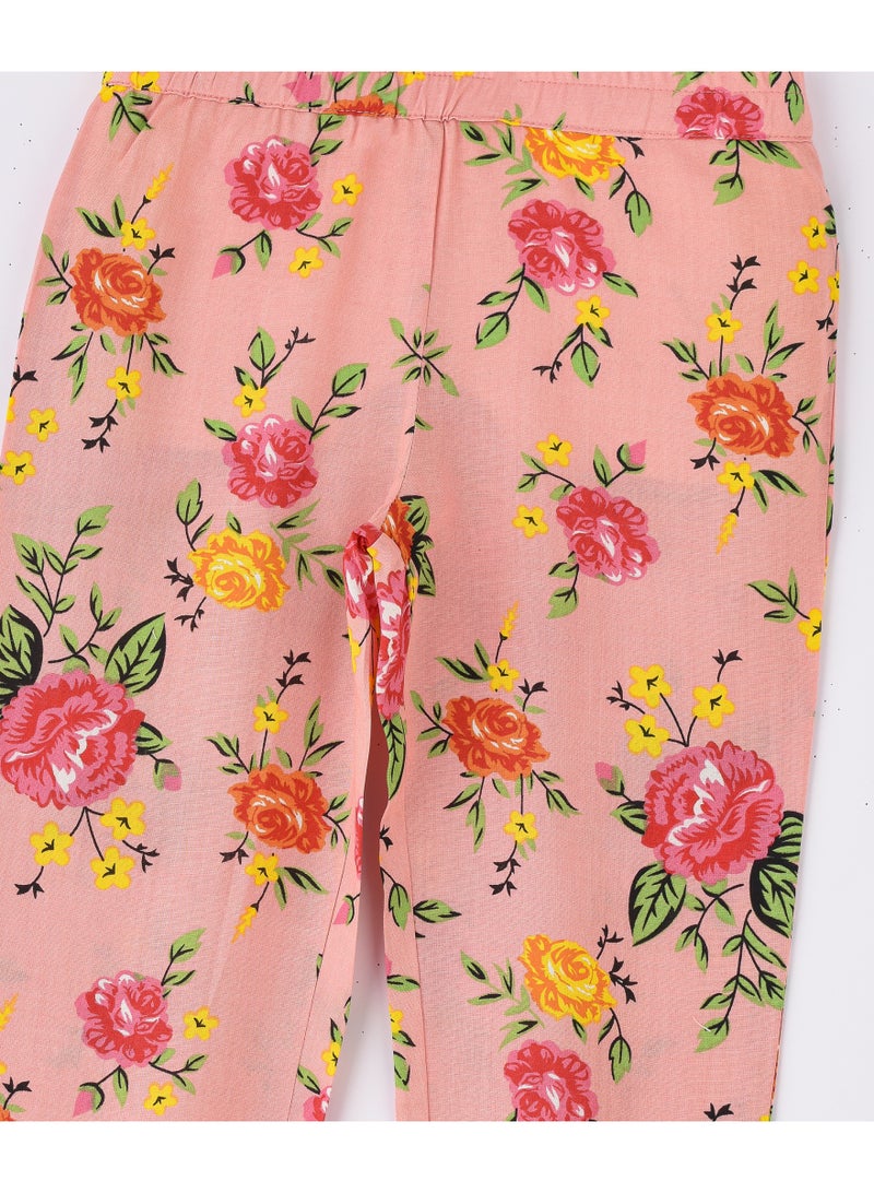 Jelliene Girls Pink Floral Print Woven Trousers - Image 4